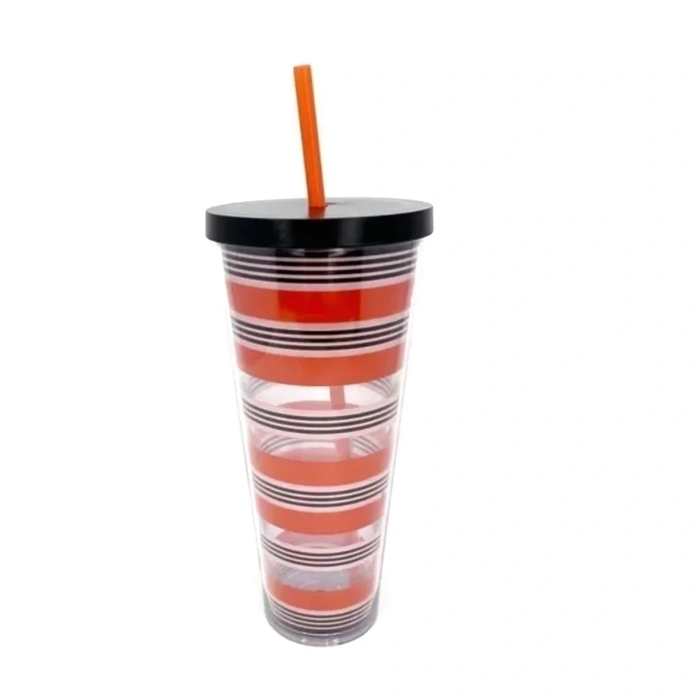 Starbucks Venti Cold Cup Black & Orange Clear Stripes 2018 Sports Team New NWT